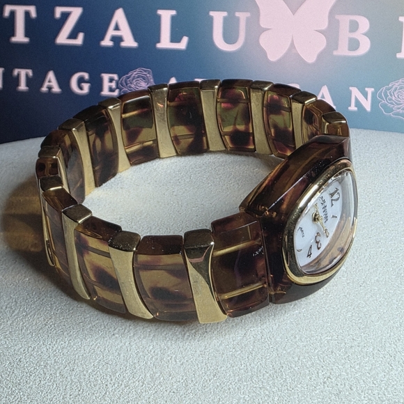 Joan Rivers Classics Tortoise Shell Link Watch Gold Tone Quartz